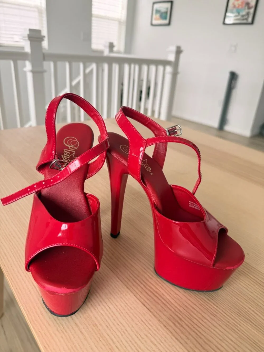 Pleaser Aspire-609 Red Platform Sandals | 6” Heel | Ankle Strap | Size 7 - Picture 6 of 6